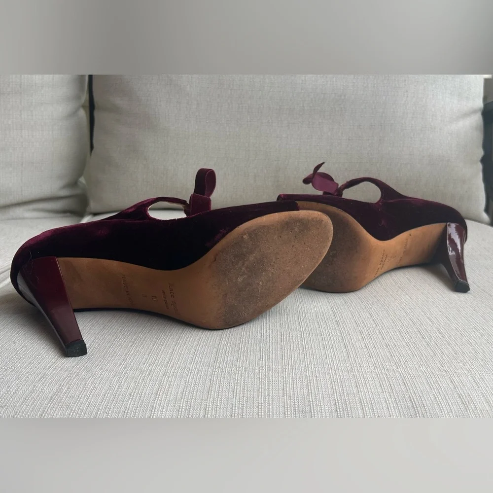 Kate Spade Burgundy Velvet Bow Heels, size 10